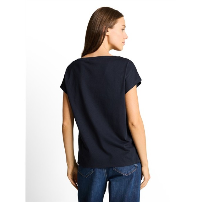 Tom Tailor Damesmode T-shirt borduring 1050469 sky captain blue navy